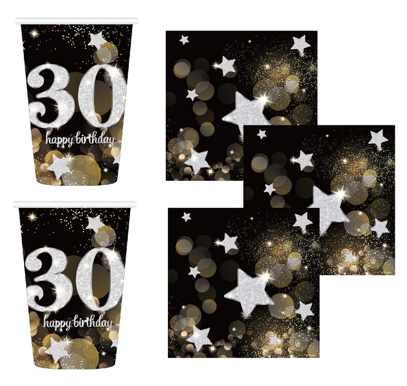 Oojami 120-Piece 30th Birthday Party Pack â€“ Serves 30 Includes 9" Dinner Plates, 7" Dessert Plates 12oz Cups & 3-Ply Napkins Complete Disposable Tableware Set for 30th Birthday Celebrations - Image 3